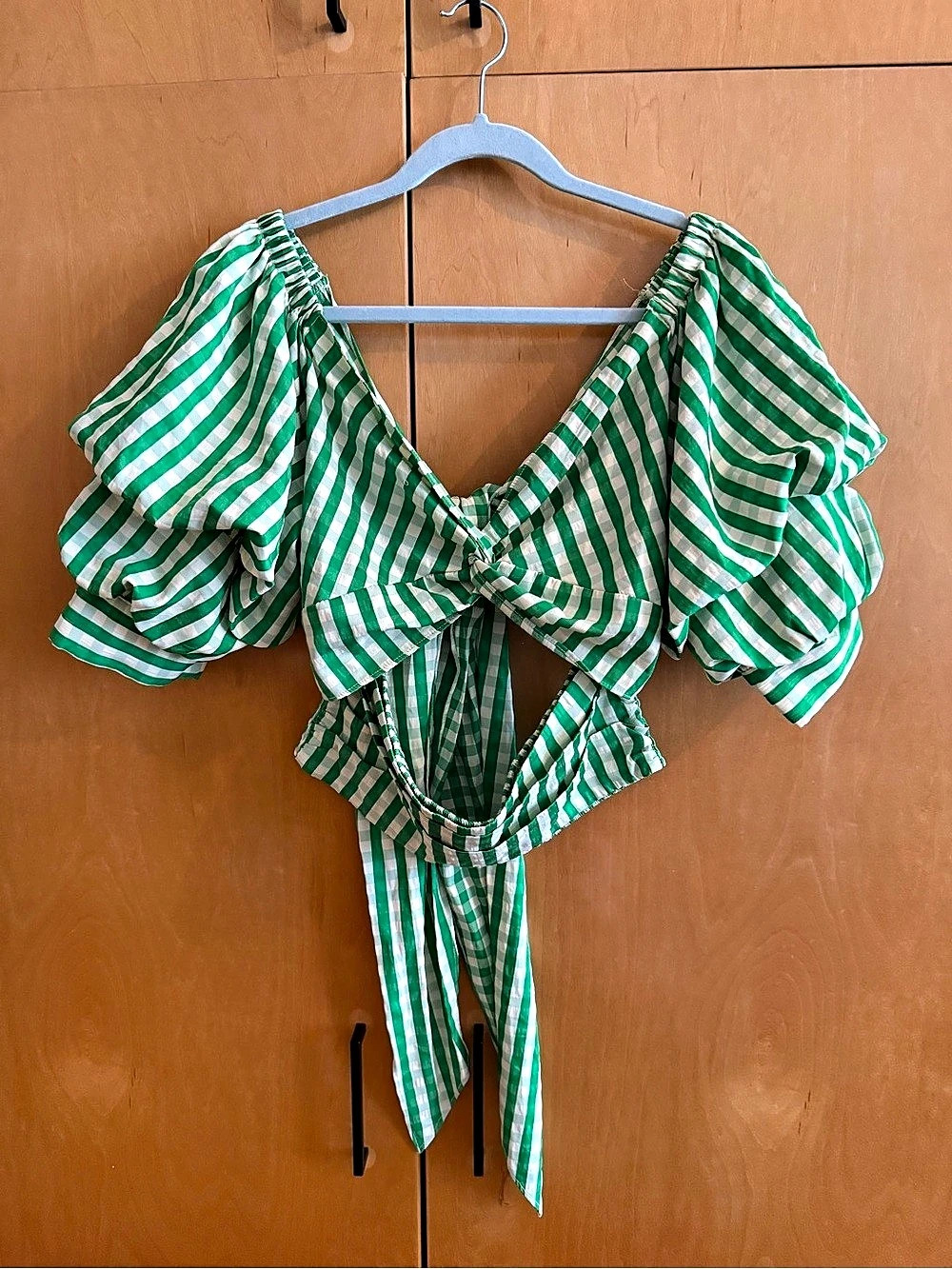 louna Green & White Striped Tie Front Crop Top Size Large